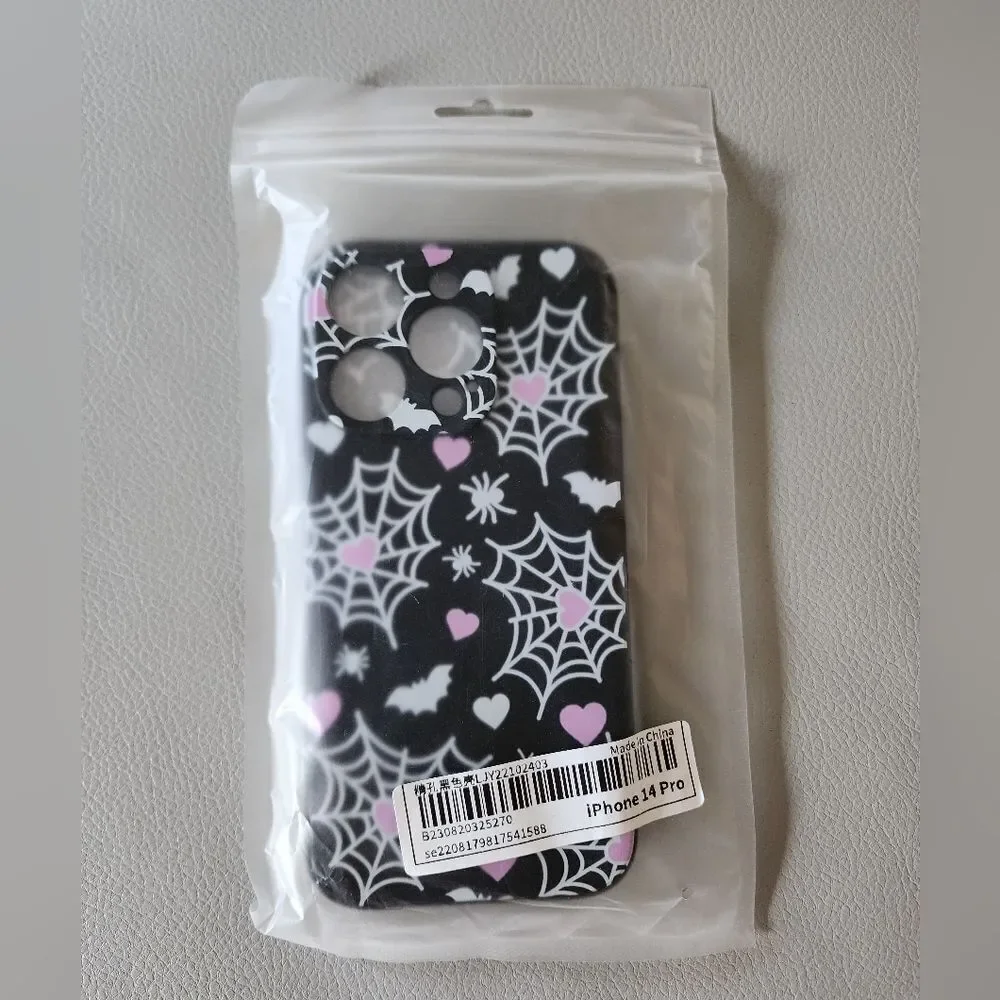 iPhone 14 Pro Black and Pink Spider Web Case